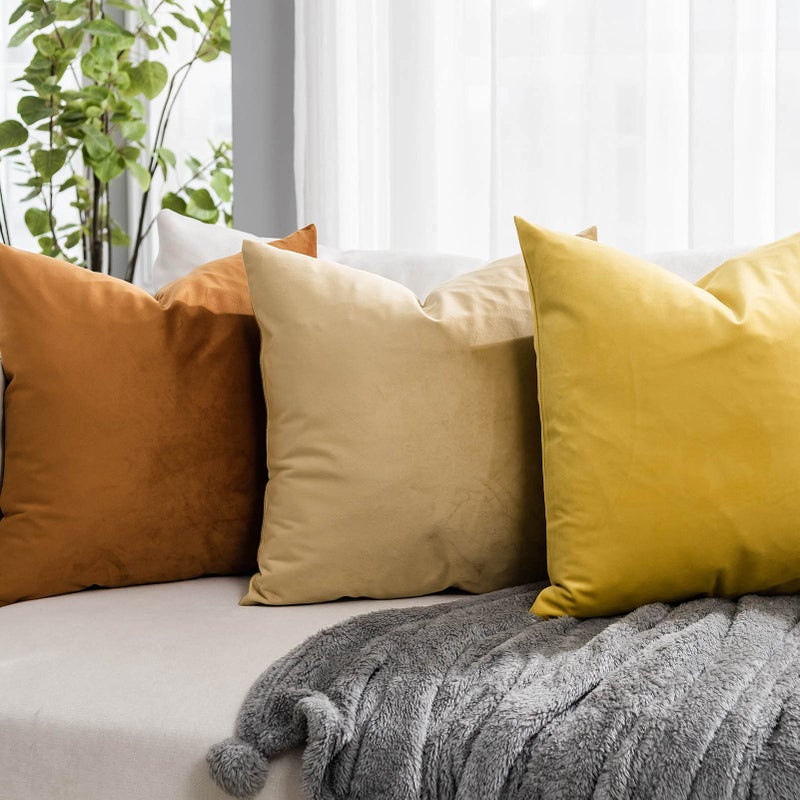 QUAFOO Lemon Couch Velvet Throw Pillow Covers 18x18 inch Set of 2 with Zipper Decorative Luxury Soft Solid Square Cushion Covers Case for Sofa Bed Living Room Car - Image 2